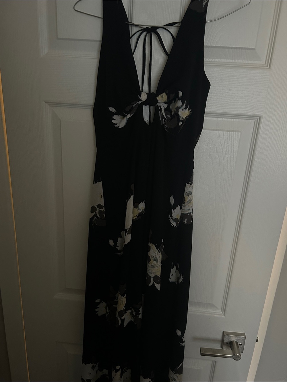Black Floral Maxi Dress with Tie Back